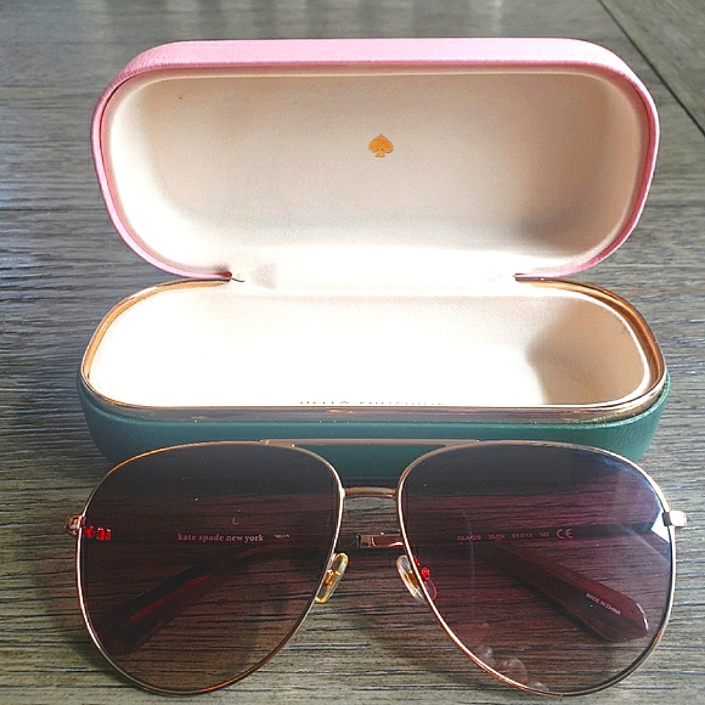 Kate Spade ISLA Aviator Sunglasses Rose Gold with Hard Case Hello 🌞